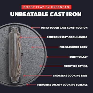 GreenPan x Bobby Flay Smash Burger Press, 6.5" Cast Iron Round Grill Press, Smashed Burgers, Heavy-Duty, Wood Handle, Cookouts & BBQ Tool for Juicy & Crispy Hamburgers Bacon Sandwich, Flat Top Griddle - Image 4