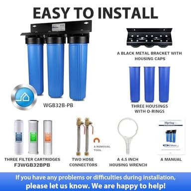 iSpring WGB32B-PB 3-Stage Whole House Water Filtration System (w/ 20” x 4.5” Fine Sediment, Carbon Block, and Lead Reducing Filters) w/ 3/4'' Push-Fit Stainless Steel Hose Connectors - Image 6