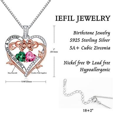 Iefil May October Birthstone Necklace, Anniversary Mothers Day Birthday Gift for Mom Her Women Birthstone Jewelry Green Emerald Necklace Pink Sapphire Necklaces - Image 5