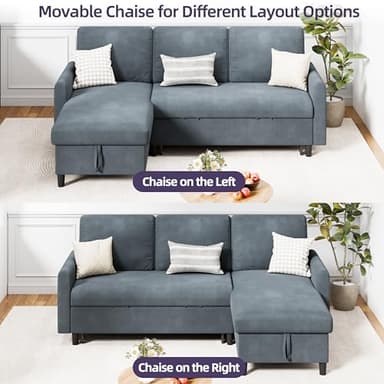 Shintenchi Sofa Couch, Pullout Sofa Bed,2 in 1 Pull Out Couch Bed with Storage Chaise for Living Room,Sleeper Sofa Couches Linen Sectional Sofa - Image 6