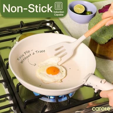 CAROTE Ceramic Cookware Sets, Pots and Pans Set Non Stick Non Toxic, Induction Cookware, kitchen cookware sets, Pots Set for Healthy Coooking 15PCS, White - Image 4