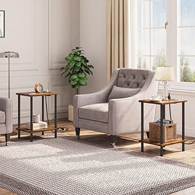 HOOBRO Side Table with Charging Station, Set of 2 End Tables with USB Port and Outlets, Nightstand with 2-Layer Storage Shelves for Small Spaces, Living Room, Bedroom, Rustic Brown BF09UBZP201 - Image 2