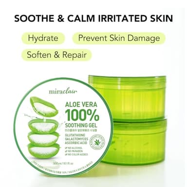 MIRACLAIR Aloe Vera Gel for Face, Skin, Hair & Sunburn Relief, Made with 100% Pure Aloe Gel for All Skin Types. Made in Korea. 300ml (10.1fl.oz) (1) - Image 2