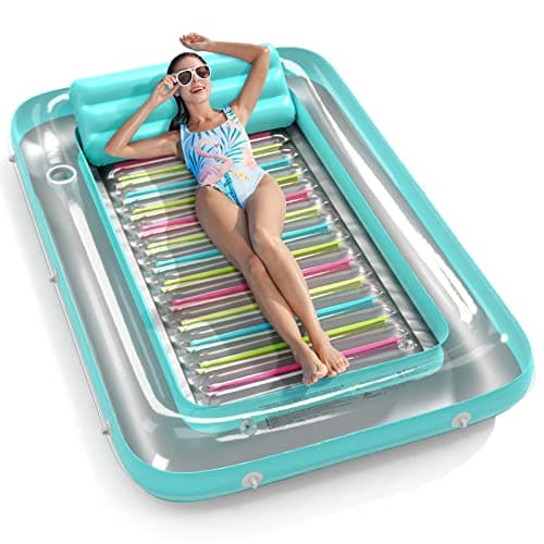 Jasonwell 4 in 1 Inflatable Tanning Pool Lounger Float - Sunbathing Lounge Floatie Raft Toys, Water Filled Tanning Bed Mat Pad Blow Up Kiddie Pool with Ball Pit for Adult, Kids (L) - Image 1