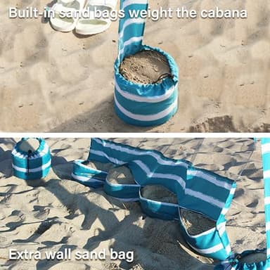 AMMSUN Beach Cabana, 6.2'×6.2' Beach Canopy, Easy Set up and Take Down, Cabana Tent with Sand Pockets, Instant Sun Shade with Side Wall, Turquoise - Image 4