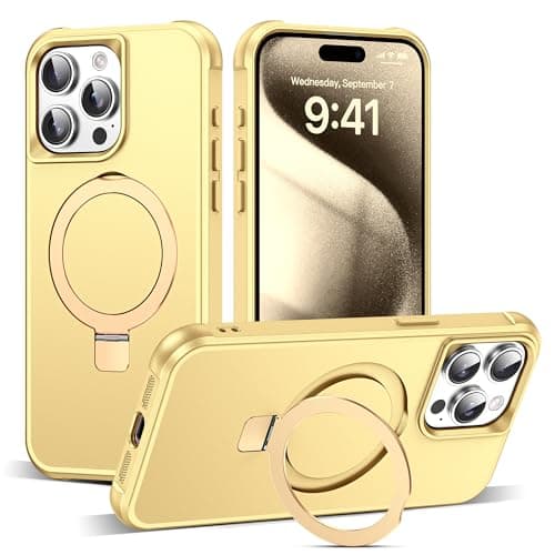 SKYLMW Compatible with iPhone 15 Pro Max Case with Invisible Magnetic O-Ring Stand Military-Grade Case for iPhone 15 ProMax 6.7" [Compatible with Mag-Safe][Great Grip Feeling], Gold - Image 1