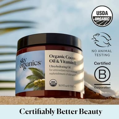 Sky Organics - Organic Coconut Oil & Vitamin E, 16.9 fl oz - Skin & Hair Ultra-Hydrating Oil - Fatty Acids & Antioxidants - Natural, Vegan & Cruelty Free - Skin Care & Hair Care w Ebook - Image 6