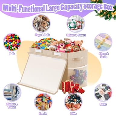 Large Toy Storage Box with Lid Divider, Sturdy Collapsible Toys Organizer Chest Kids Storage Bins Boxes Baskets for Boys, Girls, Nursery, Bedroom, Living Room, Playroom, 25"x13"x16", Beige - Image 3
