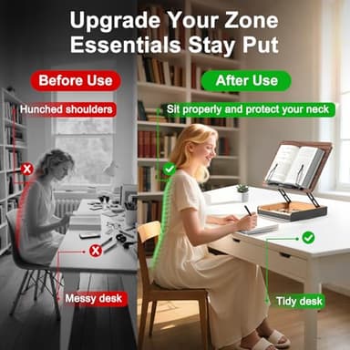 HUMANCOZY Book Stand with Storage, Book Holder for Reading Hands Free, Wooden Cookbook Stand for Kitchen Counter, Adjustable Reading Stand for Desk, Recipe Stand, Book Prop for Book Lovers - Image 3