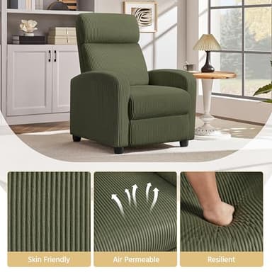 Yaheetech Corduroy Recliner Chair Single Sofa Home Theater Seating Adjustable Modern Reclining Chair for Living Room Bedroom Home Theater Dark Green - Image 6