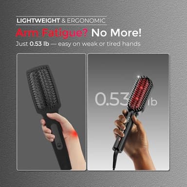 TYMO Hair Straightener Brush - Upgraded Ionic Compact Straightening Brush for Women with Wave-Design Bristles, Fast, Smooth Styling, Lightweight Hot Comb & Travel Flat Iron, 1 Billion Ions, Black - Image 2