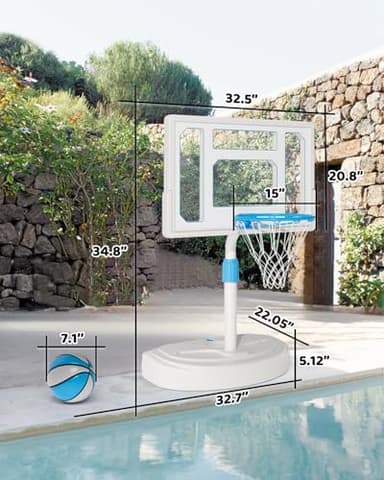 Pool Basketball Hoop Poolside, Stainless Steel Adjustable Swimming Pool Basketball Goal with 32 Inch Shatterproof Backboard, Poolside Water Basketball Hoop, 2 Balls & Pump Included - Image 7