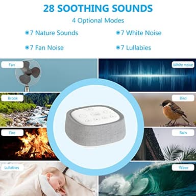 Rechargeable White Noise Machine with 28 Smoothing Sounds, Portable Sound Machine for Baby Kids Adult Sleeping, Auto-Off Timer, 32 levles of Volume Noise Machine Therapy for Home, Office, Travel - Image 4