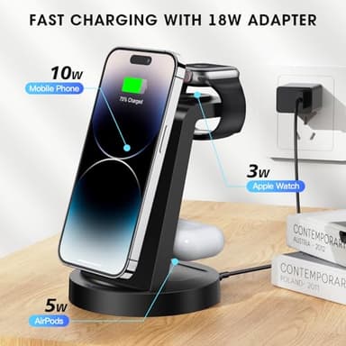 3 in 1 Charging Station for iPhone, Wireless Charger for iPhone 17 16e 16 15 14 13 12 11 X Pro Max & Apple Watch - Wireless Charging Station for AirPods 4 3 Pro - Image 4