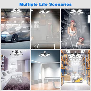 POLARPRA LED Garage Light - 160W Garage Light Bulb 64000LM 6500K Super Bright Garage Lighting w/ 6 Deformable Panels Screw in Shop Lights for Basement Workshop Warehouse Attic - 4Pack - Image 6
