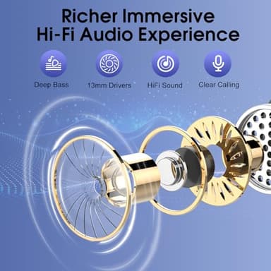 Wireless Earbuds, 2025 Bluetooth 5.4 Headphones in Ear with Stereo Deep Bass, 40H Bluetooth Ear Buds with 4 ENC Noise Cancelling Mics, IP7 Waterproof Earphones Hands-Free Calls LED Display Gold Pink - Image 5