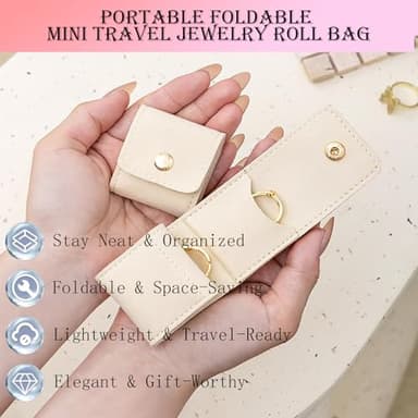 Mini Travel Jewelry Bag, Portable Foldable Mini Travel Jewelry Roll Bag with Buckle, Small Jewelry Box for Travel Essentials, Earrings, Rings, Necklaces (White, Pink and Gray) - Image 3