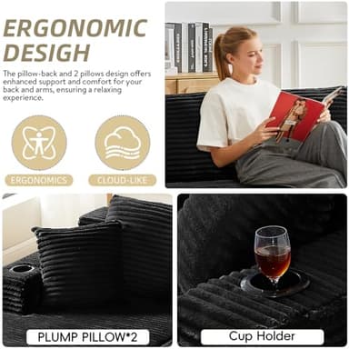 134 Inch Cloud Sectional Couch for Living Room,Corduroy Boneless Couches with L-Shape Chaise,Modern Modular Sectional Sofa with Deep Seat,No Assembly Required (Black, U-Shaped Sofa) - Image 4