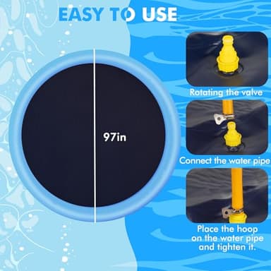 YAUNGEL Splash Pad for Dogs - 97in Non-Slip Splash Sprinkler Pad for Kids Toddlers Baby, 0.58mm Thickened Durable and Foldable Dog Pool Summer Outdoor Water Toys Play Mat, Blue - Image 6