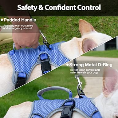 Huntboo Escape Proof Dog Harness, Escape Artist Harness, Reflective Dog Harness with Handle, Durable,Adjustable Vest for Small Medium Large Dogs Walking, Training, and Running Gear(Technicolor Blue,M) - Image 4