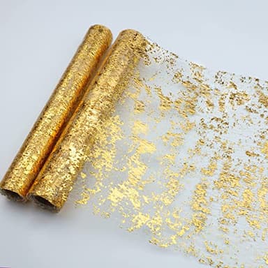 Snowkingdom 2 Pieces Gold Table Runner, Sequin Glitter Foil Metallic Thin Mesh Runner Roll 11"x108", Gold Table Decorations for Event Party, Wedding, Birthday Party, Christmas - Image 1