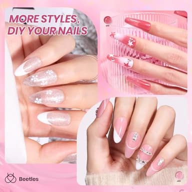 Beetles Nude Pink Gel Nail Polish Set, Nude Paradise Gel Polish Kit 25PCS 20 Colors Jelly Pink Sheer Glitter White Soak Off UV Base Glossy Matte Top Coat Pearls Rhinestones Nail Charms Gift for Women - Image 4