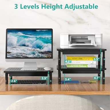 WALI Dual Monitor Stand with Storage, Desk Monitor Riser 3 Height Adjustable, Laptop Riser with Airflow Vents, Desk Organizer for Computer, Laptop, Printer, Notebook (STT003D-2B), 2 Pack, Black - Image 4
