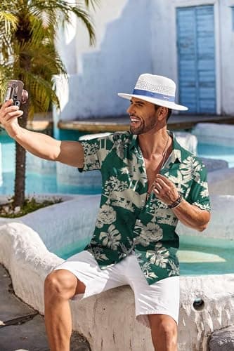COOFANDY Men's Short Sleeve Hawaiian Shirts for Men Casual Button Down Shrts Summer Beach Shirts, Green - Palm Tree, X-Large - Image 5