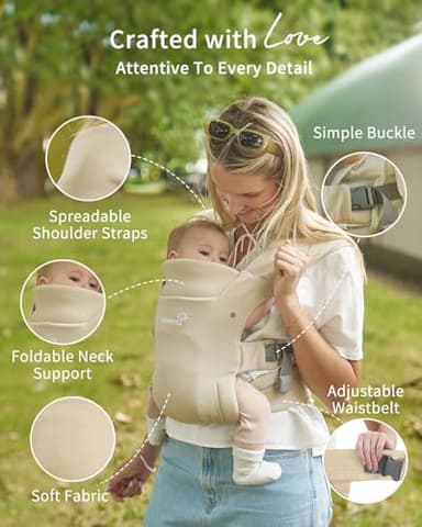 GROWNSY Baby Carrier Newborn to Toddler, Cozy Baby Wraps Carrier, Ergonomic Baby Carrier with Head Support, Cream - Image 4
