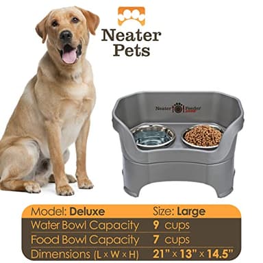 Neater Pet Brands Neater Feeder Deluxe Mess Proof Dog Bowls Elevated for Large Dogs Over 40 lbs, Made in USA, No Spill Raised Dog Food Bowl Stand Feeding Station, Food and Water Bowl Set, Grey - Image 4
