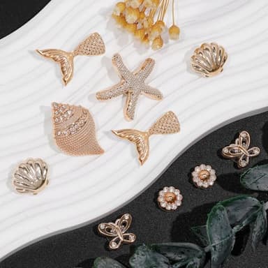 18Pcs Bling Shoe Charms, Gold Conch Starfish Fishtail Shell Slippers Butterfly Shoe Charms Rhinestone Shoe Chain Cute Clogs Shoes Decoration Fashion Party Favors Luxury Jewelry Accessories for Women - Image 5