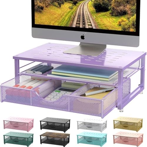 gianotter Computer Monitor Stand Riser, office organizer with Drawer, Office Organizers Storage for Classroom Office Supplies (Purple) - Image 1