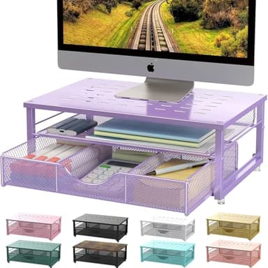 gianotter Computer Monitor Stand Riser, office organizer with Drawer, Office Organizers Storage for Classroom Office Supplies (Purple) - Image 1