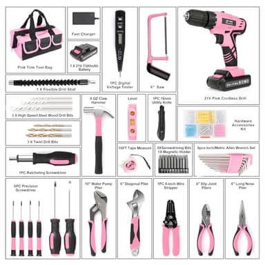 Pink 21V Cordless Drill Set for Women,Power Cordless Drill with Battery and Charger,Lightweight Complete Womens Tool Kit for House,Pink Tools Set with Electric Drill Driver for Home Office Repair - Image 6