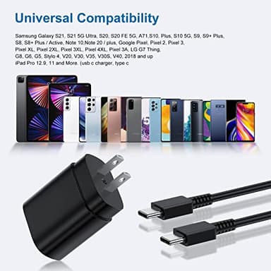 Type C Charger, 25W PD USB C Wall Charger Super Fast Charging Block 2Pack& 10ft USBC Android Phone Charger Cable Cord for Samsung Galaxy S23 Ultra/ S23+/ S23/ S22 S21 S20 Ultra PLUS FE/Note 20 10/ S10 - Image 4