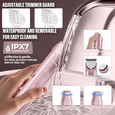 Akunbem 2 in 1 Women Electric Shaver Dual Head Bikini Trimmer for Women IPX7 Waterproof Wet & Dry Use Body Hair Trimmer and Facial Hair Remover for Bikini Underarm Leg Arm Body Face, Pink - Image 5