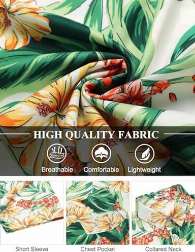 COOFANDY Mens Hawaiian Shirt for Men Short Sleeve Beach Shirts Tropical Cruise Shirt, White - Flower, XX-Large - Image 6