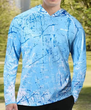 WELIGU Men's UPF 50+ Sun Protection Hoodie Shirt Long Sleeve SPF Fishing Outdoor UV Hiking Shirts Lightweight Ocean Blue Large - Image 6