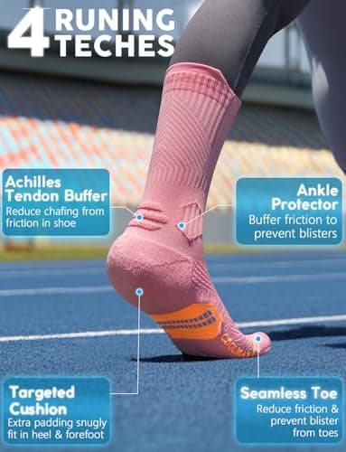 Bamboo Viscose Compression Running Crew Socks, Moisture Wicking Anti-Blister Hiking Athletic Cycling Gym Socks (US, Alpha, Small, Regular, Regular, Dusty Pink) - Image 4