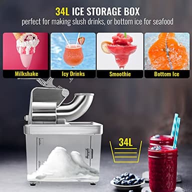 VEVOR 110V Commercial Ice Crusher 661LBS/H, ETL Approved 300W Electric Snow Cone Machine with Dual Blades, Stainless Steel Shaved Ice Machine with Safety On/Off Switch for Family, Restaurants, Bars - Image 6