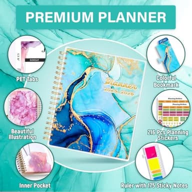 Planner 2025-2026, 18 Months Academic Daily Weekly Monthly Planner Yearly Agenda July. 2025–Dec. 2026, 7.9" x 9.8", Page Tabs, Separator Page, Pocket Folder, Bookmark, Stickers, Sticky Note Set - Image 3