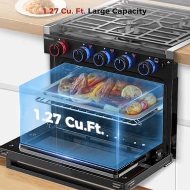 CAMPLUX RV Propane Oven Stove Combo 17 Inches, 1.27 Cu.ft. Gas Oven Stove with 3 Burners, Total Output 28,100 BTU/Hr, Gas Ranges for RV, Apartment or Mini Kitchen, Black, EliteSERIES - Image 4