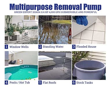 Green Expert 3/4HP Submersible Sump Pump Max 4000GPH High Flow Adjustable Float Switch Manual Automatic for Easy Water Removal in Pool Hot Tub Basement Floods Backup Drainage System 25FT Power Cord - Image 6