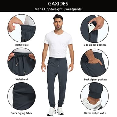 GAXIDES Sweatpants for Mens Joggers Lightweight Quick Dry Baggy Relaxed Fit Athletic Workout Track Hiking Elastic Pants with 3 Zipper Pockets Coldgrey XL/30 - Image 5