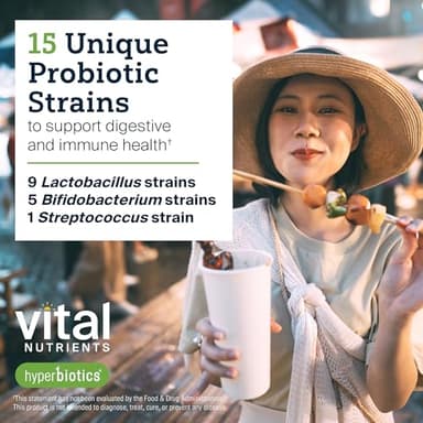 Hyperbiotics Vital Nutrients Pro-15 Prebiotics and Probiotics for Women and Men | 15 Science Backed Strains | Supports Occasional Constipation, Diarrhea, Gas & Bloating | 60 Vegan Time Release Pearls - Image 6