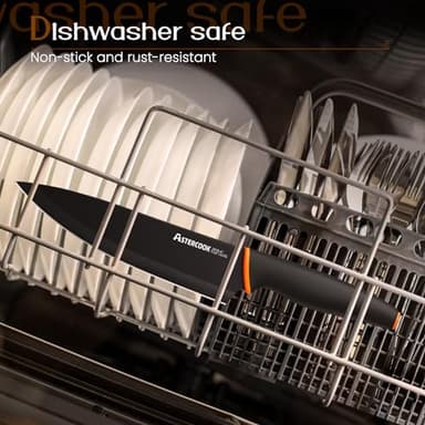 Knife Set, Astercook 15 Pcs Dishwasher Safe Kitchen Knife Set with Built-in Sharpener, High Carbon German Stainless Steel Black Knife Block Set - Image 7