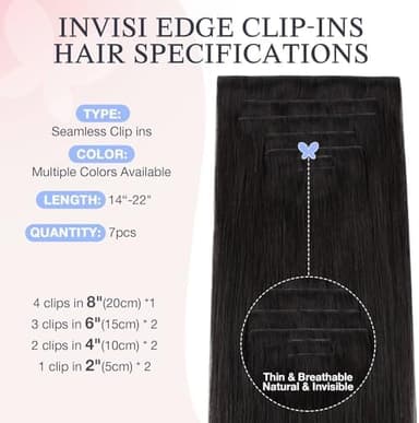 DOORES Human Hair Clip in Extensions 18 Inch 130g 7pcs, Invisi Edge Seamless Real Human Clip in Hair Extensions Invisible Remy Virgin Clipins Straight Skin Weft Thickening, 1B Natural Black - Image 5