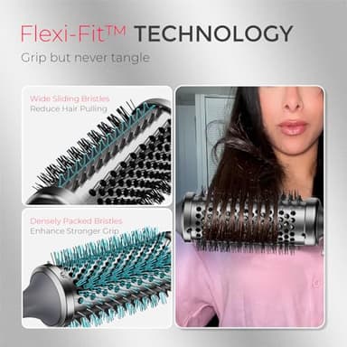 TYMO Thermal Brush Curling Brush - STYLUX 1.7 Inch Blowout Volumizer with Flexi-Fit for Hair Straightening, Heated Round Styler Tool, Hair Straightener and Curler 2 in 1, Dual Voltage, Metallic Gray - Image 3