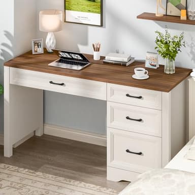 Vabches Farmhouse Executive Desk with Storage and Ample File Drawer, Rustic Large Home Writing Desk for Bedroom, White - Image 3