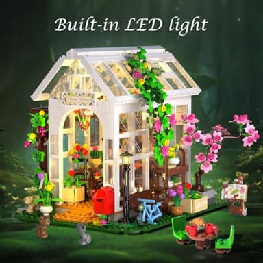 HOGOKIDS Flower House Building Set with LED Light - 1332 PCS Garden House Buiding Toy with Flowers Potted Plants Parrot Cat Animals Playset Greenhouse Model Xmas Gift for Adults Teens Girls Ages 8+ - Image 7